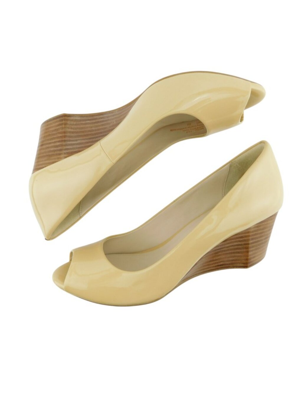 New COLE HAAN Beige Nude Patent Leather Peep Toe Wedge Heel Pumps Shoes 7.5 - Picture 3 of 7